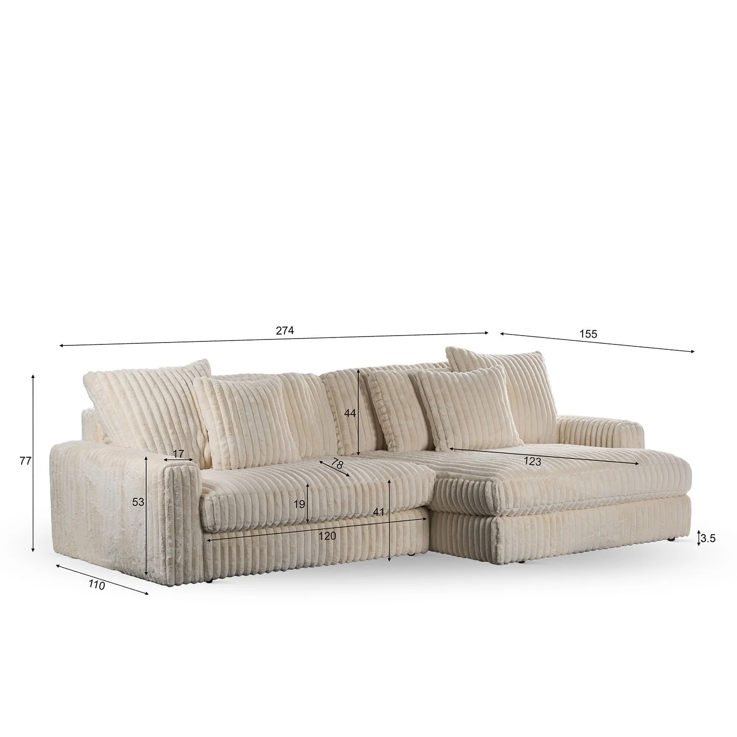 Canapé angle velours réversible  tissu doux - VITO - Image 33