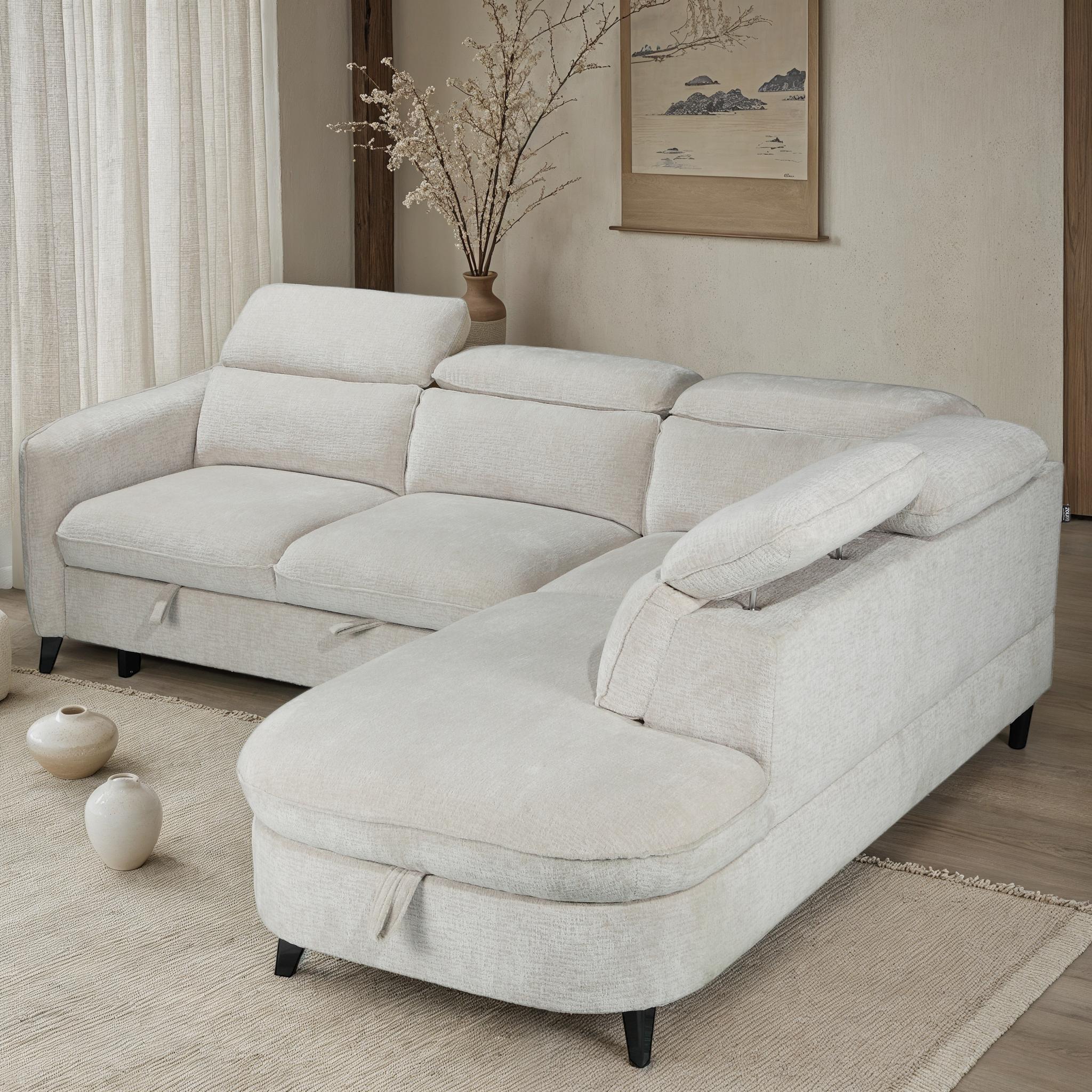 Canapé d'angle en tissu anti tache avec coffre, 249x211xH80CM - RUBY - Image 11