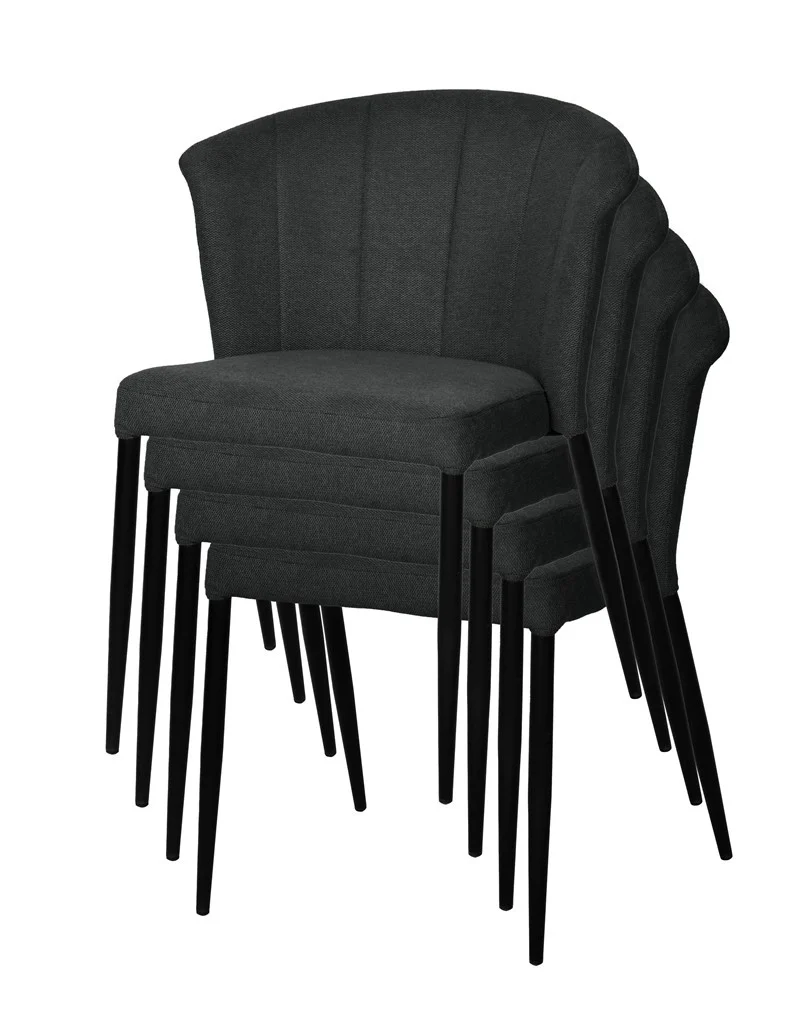 Chaise Nils tissu prémium chiné doux et métal noir- empilable - Image 34