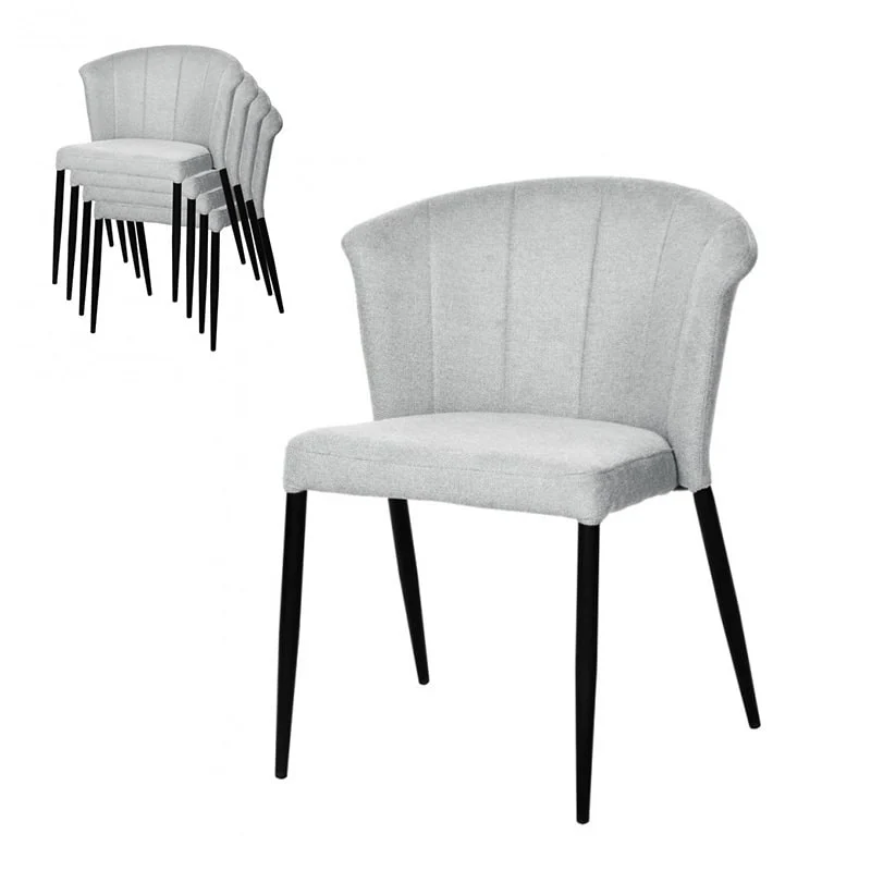Chaise Nils tissu prémium chiné doux et métal noir- empilable - Image 38