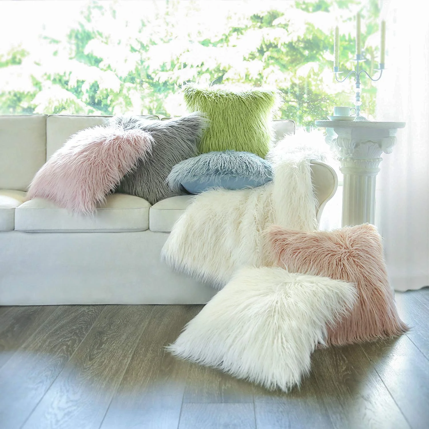 Coussin fourrure uni à poils longs, 45x45CM - SHAGGY - Image 13