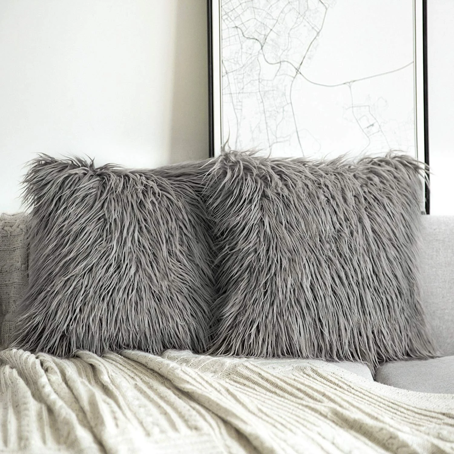 Coussin fourrure uni à poils longs, 45x45CM - SHAGGY - Image 15