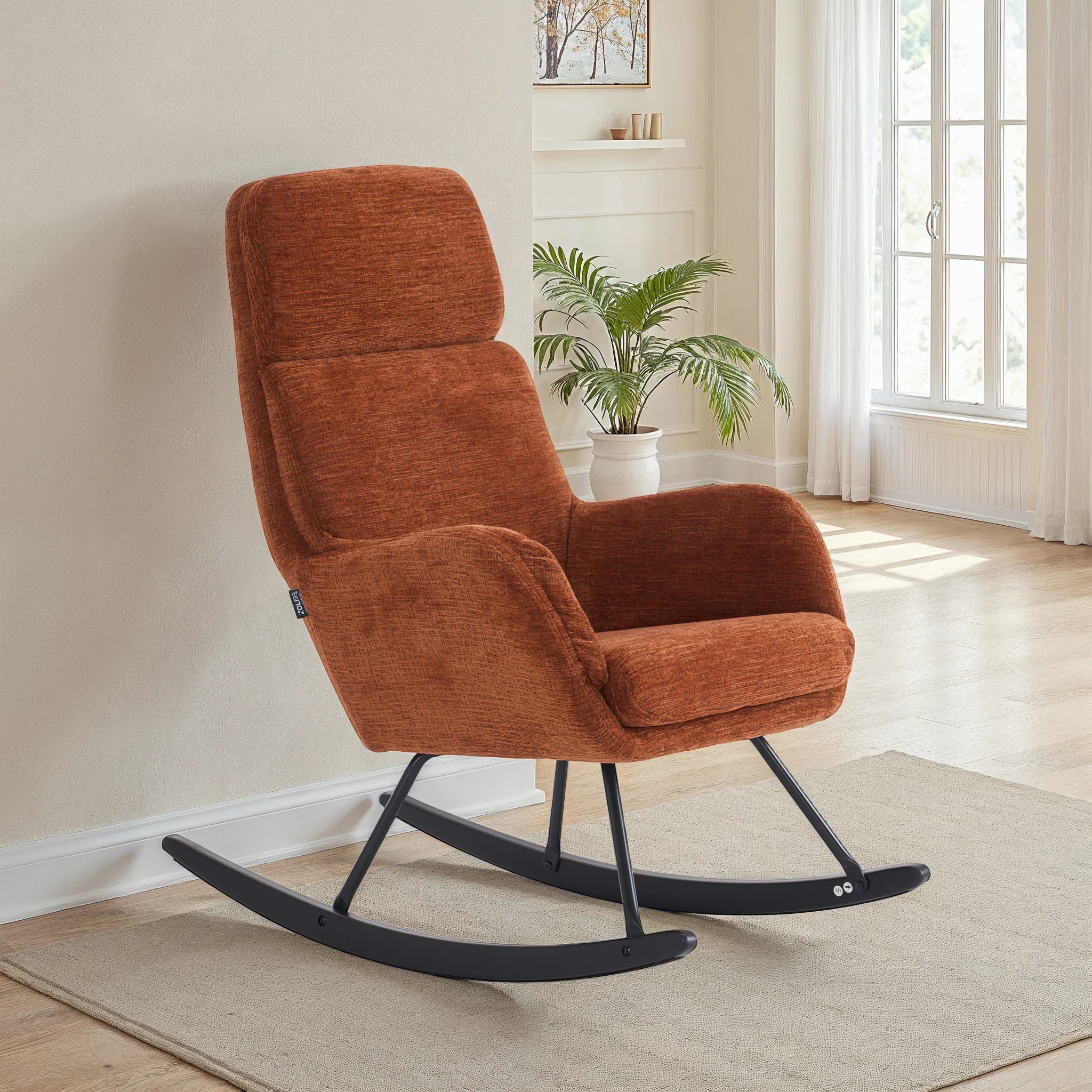Fauteuil à bascule en tissu anti tache, 63,5x97xH108CM - PAULA - Image 10