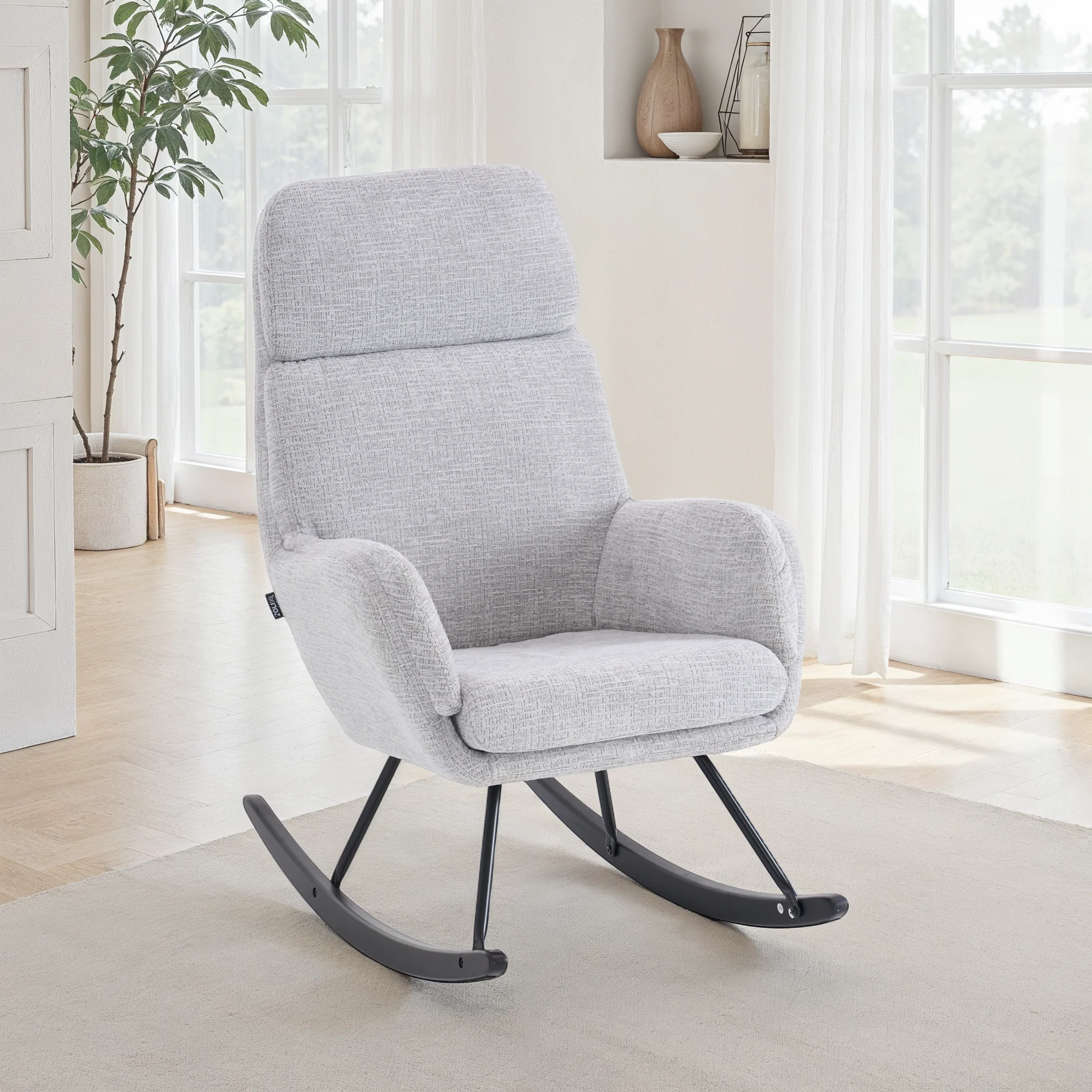 Fauteuil à bascule en tissu anti tache, 63,5x97xH108CM - PAULA - Image 5