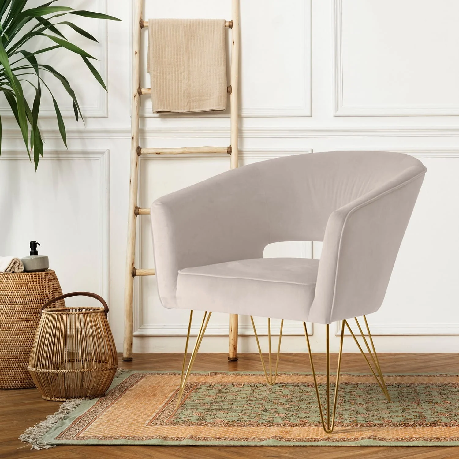 Fauteuil d'appoint en velours anti tache pieds dorés-Mazio - Image 82