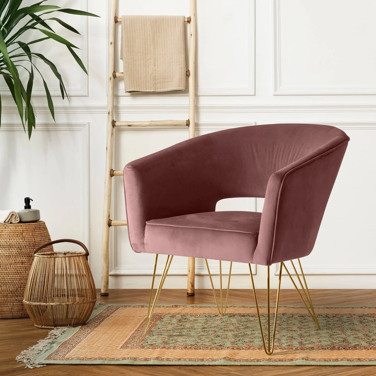 Fauteuil d'appoint en velours anti tache pieds dorés-Mazio - Image 86