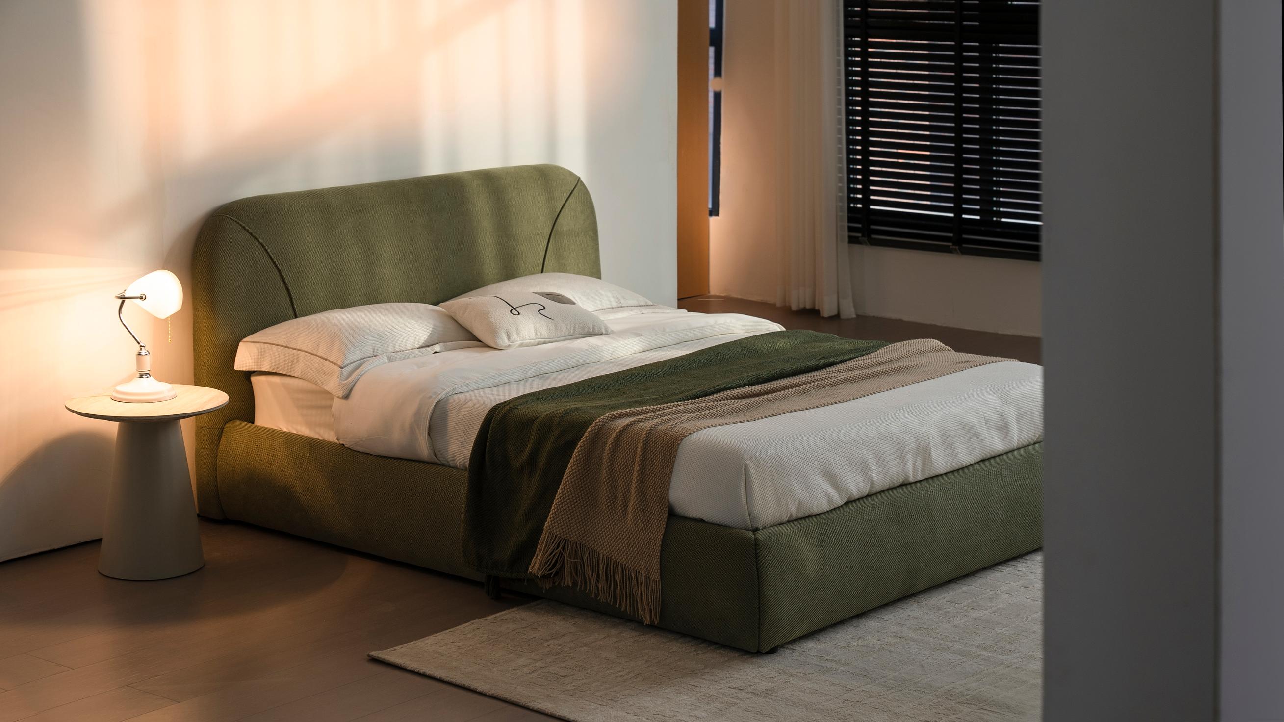 Lit en tissu vert avec sommier Softy - Image 3