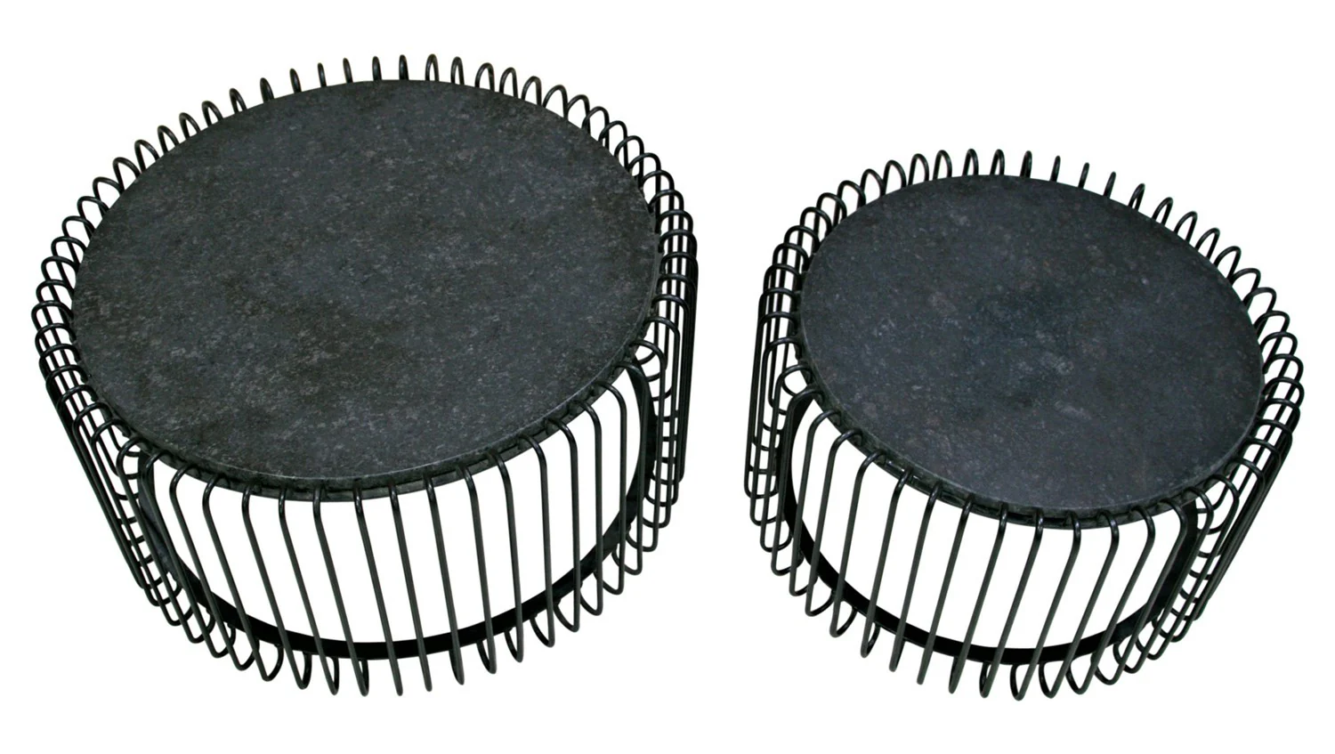 Set 2 tables basses filaires métal, plateau marbre, D70xH34CM/D60xH34CM - SIVAS - Image 4