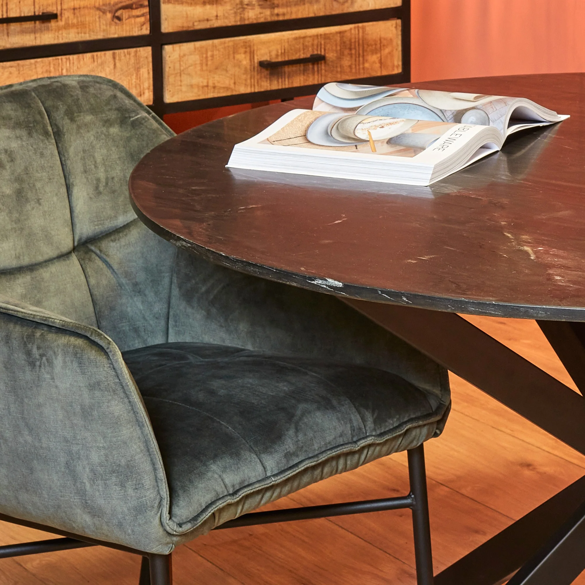 Table de salle à manger ronde avec plateau en marbre, H76 cm-VENISE - Image 3