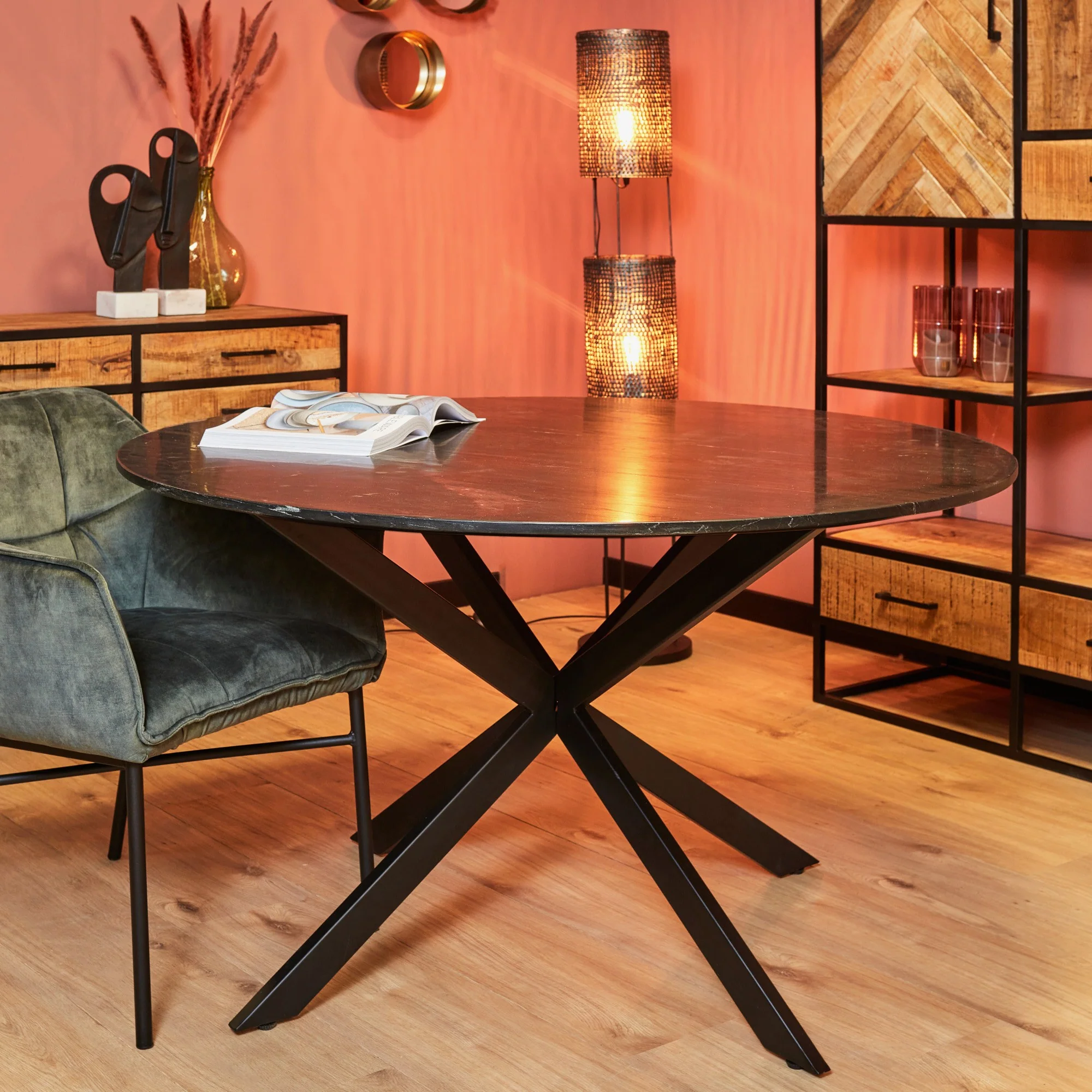 Table de salle à manger ronde avec plateau en marbre, H76 cm-VENISE - Image 4