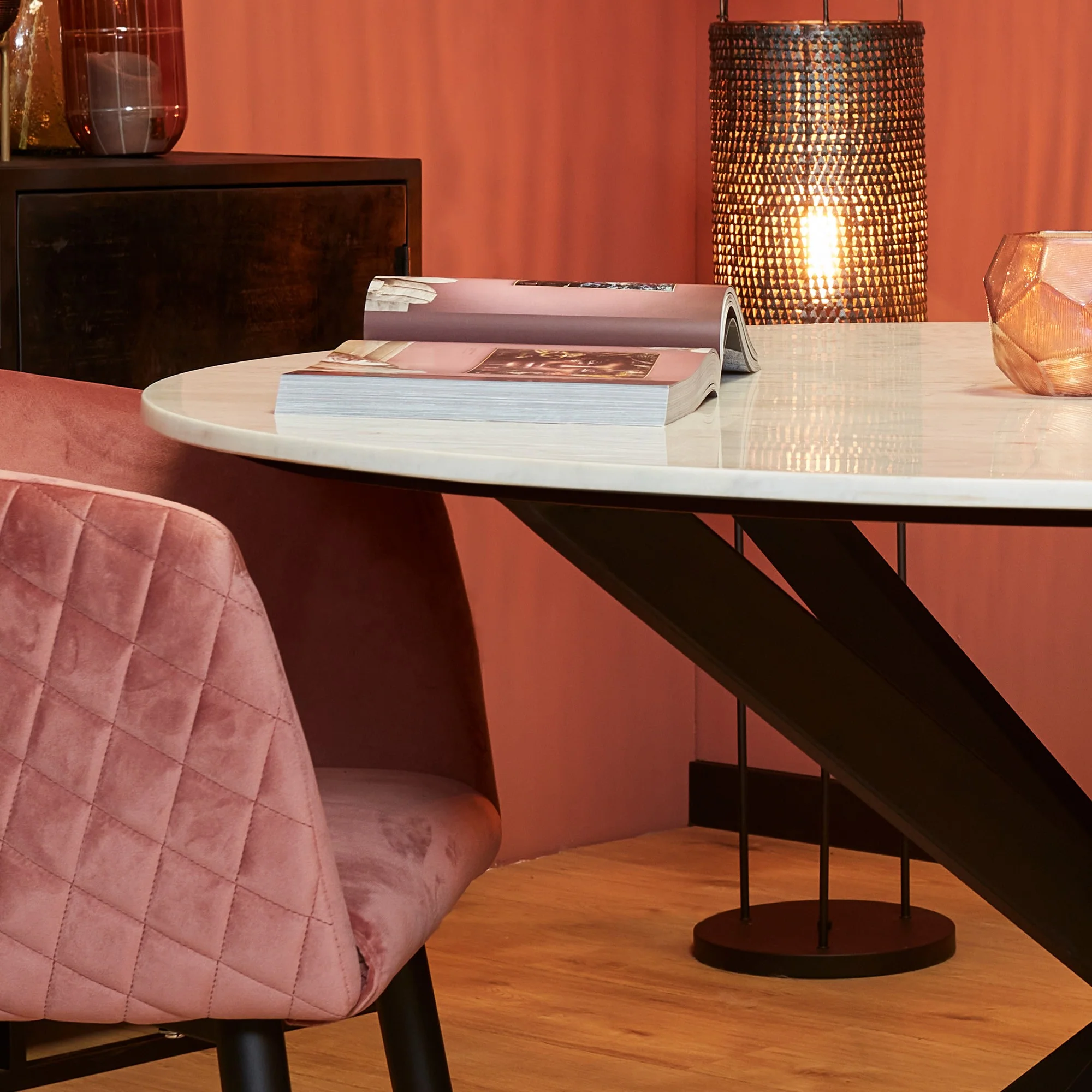 Table de salle à manger ronde avec plateau en marbre, H76 cm-VENISE - Image 7