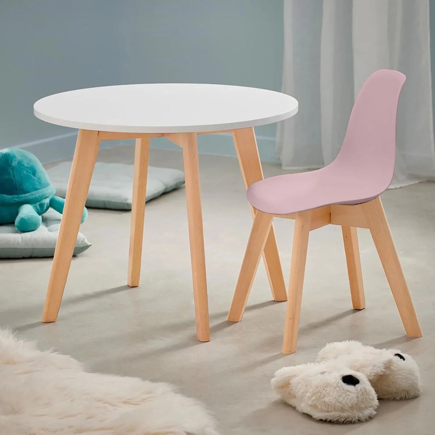 Table ronde enfant en bois, pieds naturels, D60xH51 cm - Image 13