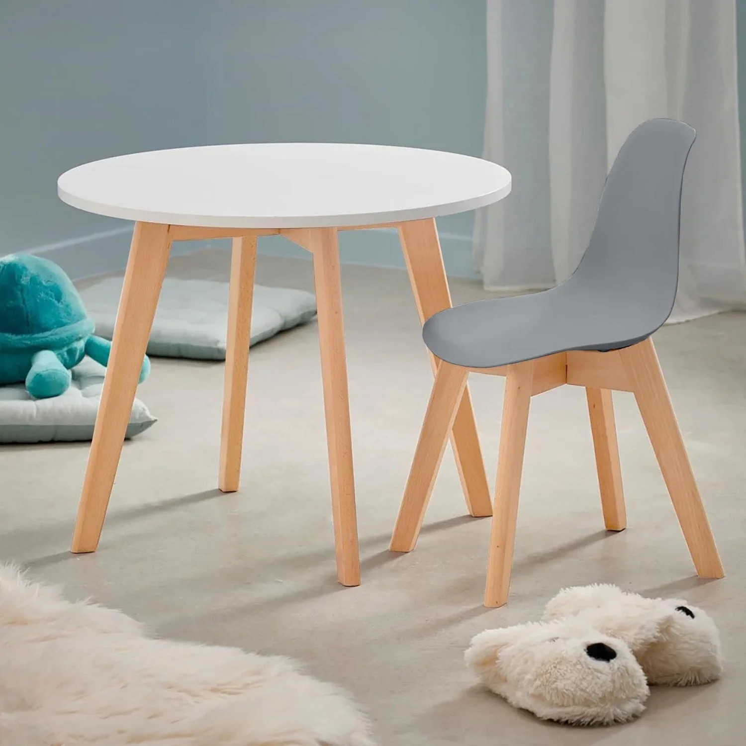 Table ronde enfant en bois, pieds naturels, D60xH51 cm - Image 14