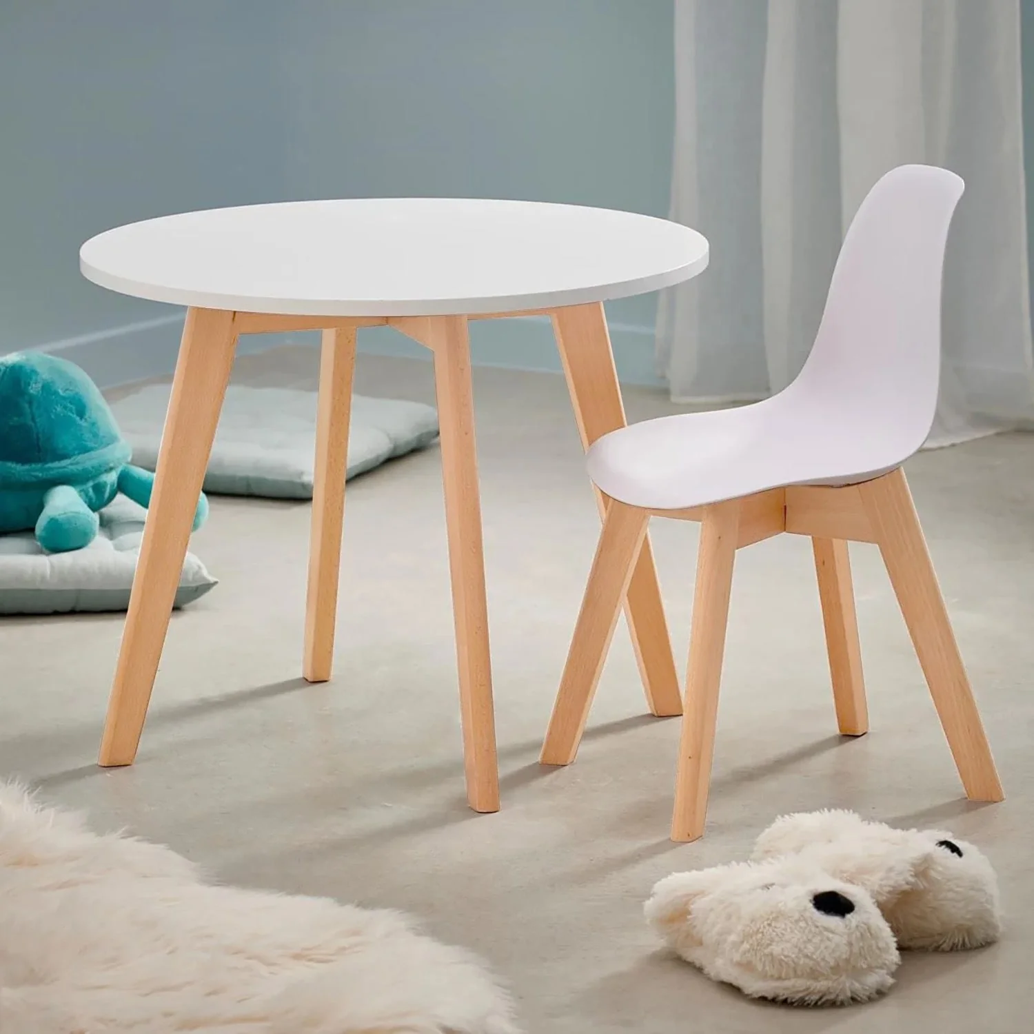 Table ronde enfant en bois, pieds naturels, D60xH51 cm - Image 15