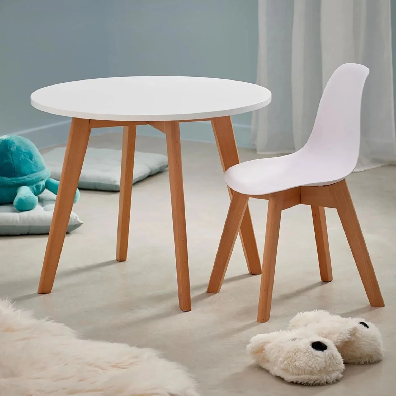 Table ronde enfant en bois, pieds naturels, D60xH51 cm - Image 7