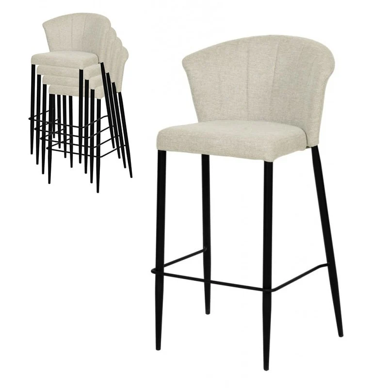 Tabouret Nils tissu prémium et métal noir hauteur 75 cm-empilable - Image 37